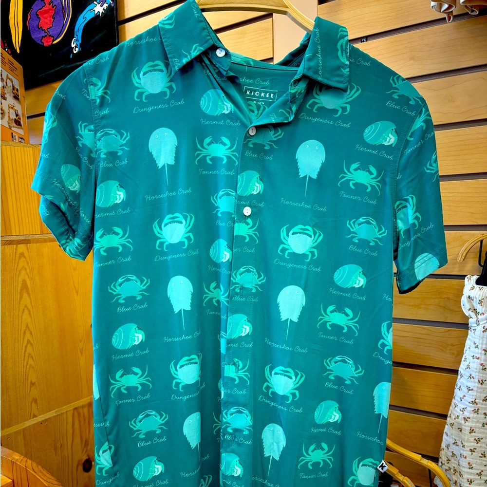 Kids XL Crab Print Bamboo Button Down Kickee Pants